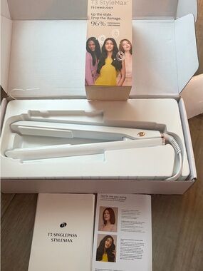 T3 SINGLEPASS STYLEMAX White/Rose Gold Hair Straightener Flat Iron